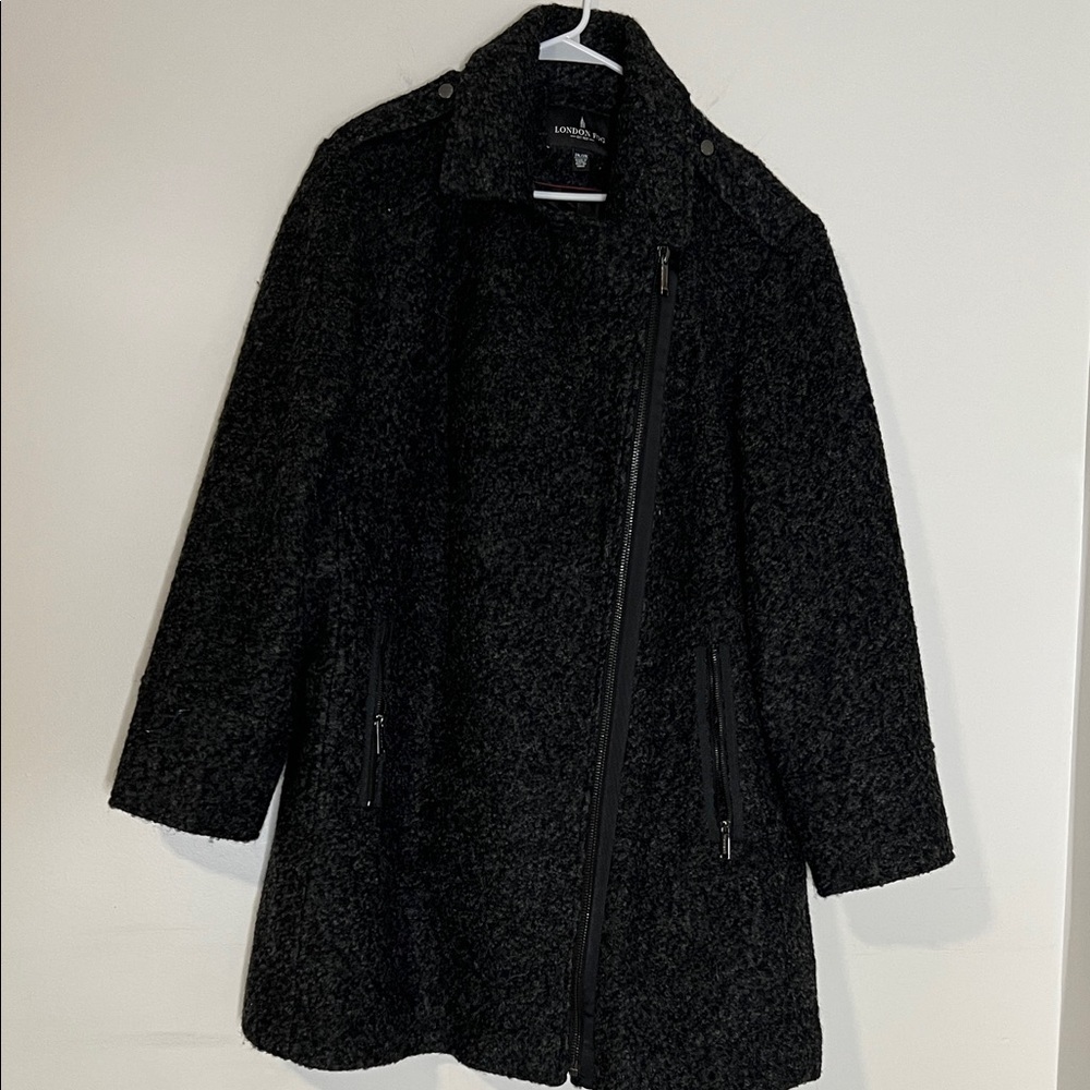 London Fog Women's Charcoal Teddy coat Jacket relaxed fit 45% wool​
